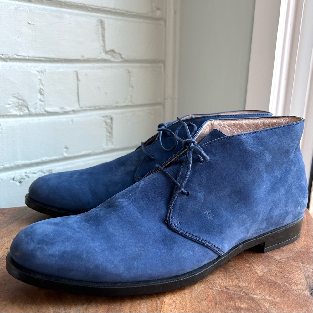 Tod's Women's Blue Suede Lace Up Ankle Chukka Boot 40.5 10.5‎ Quiet Luxury
